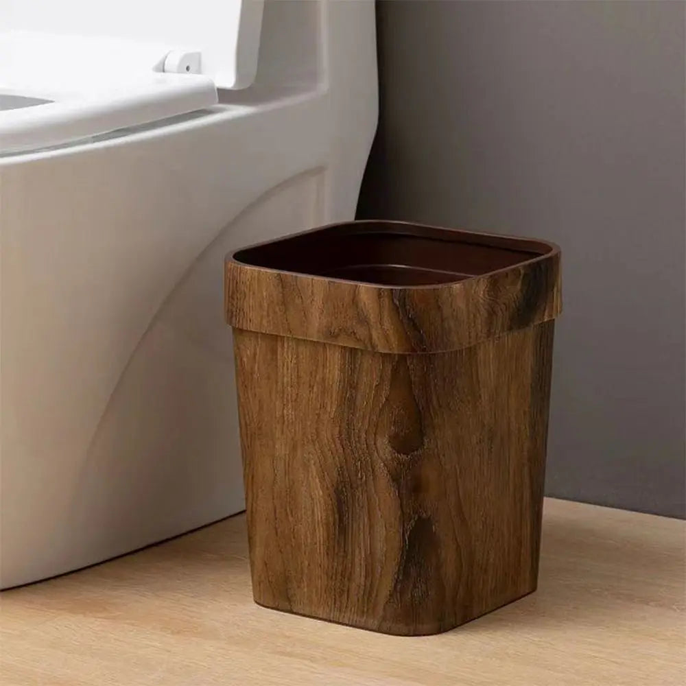 Square Wood Grain Trash Can 12L Plastic Waste Bin for Home, Office & Bathroom