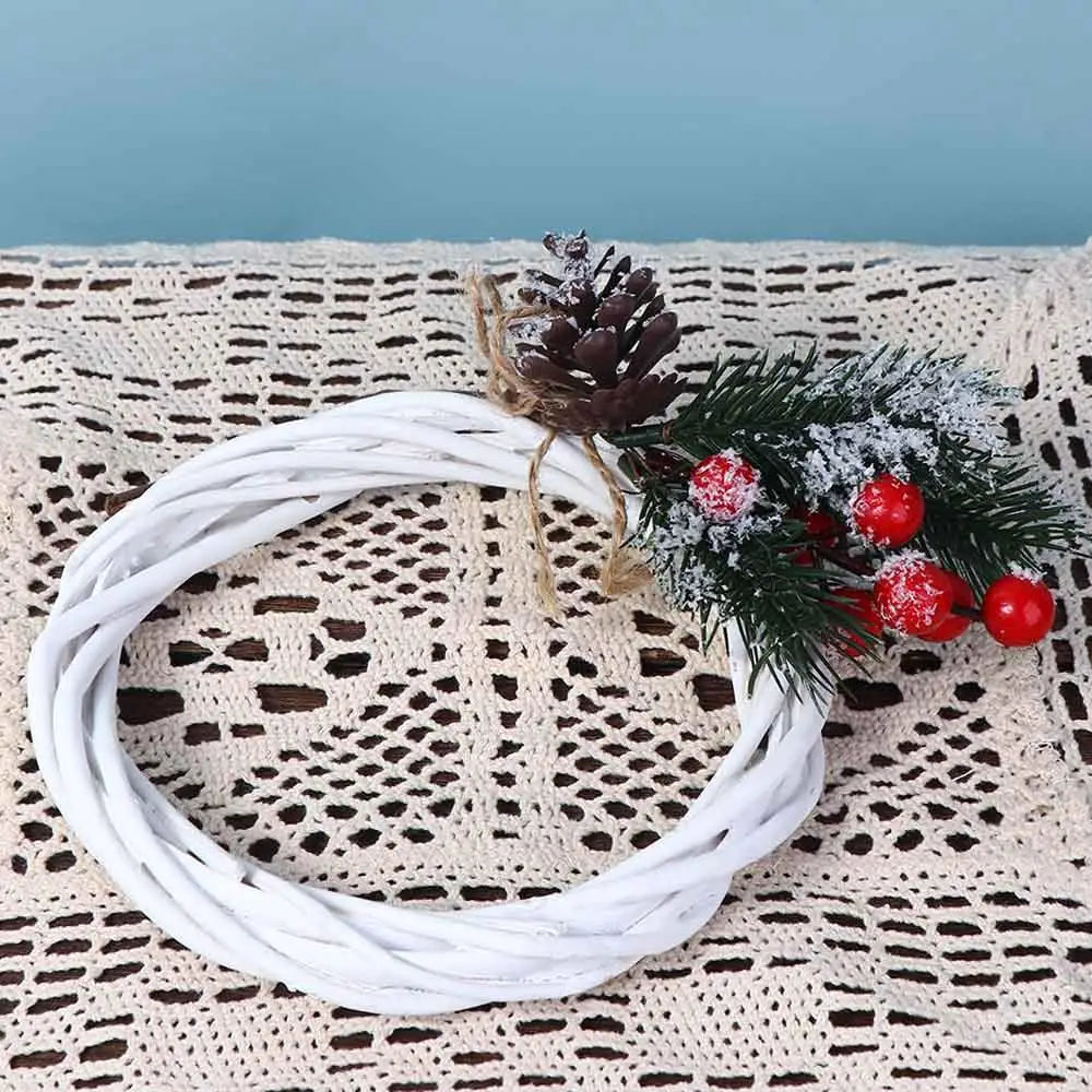 White Wicker Rattan Wreath Ornament Round Christmas Hanging Decor