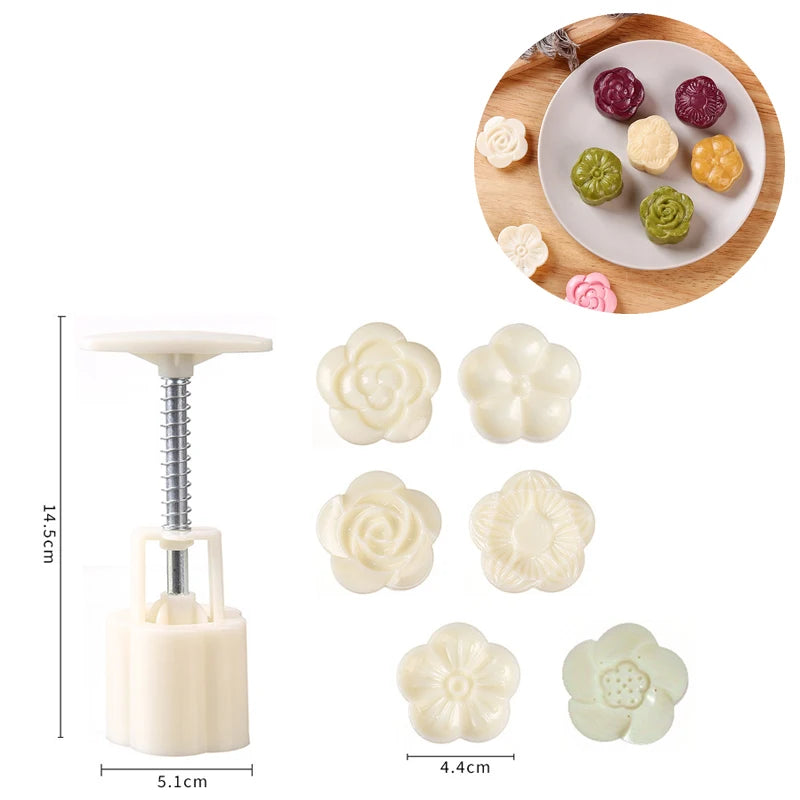 Mooncake Mold Set – Flower-Shaped Plastic Press for Baking & Fondant