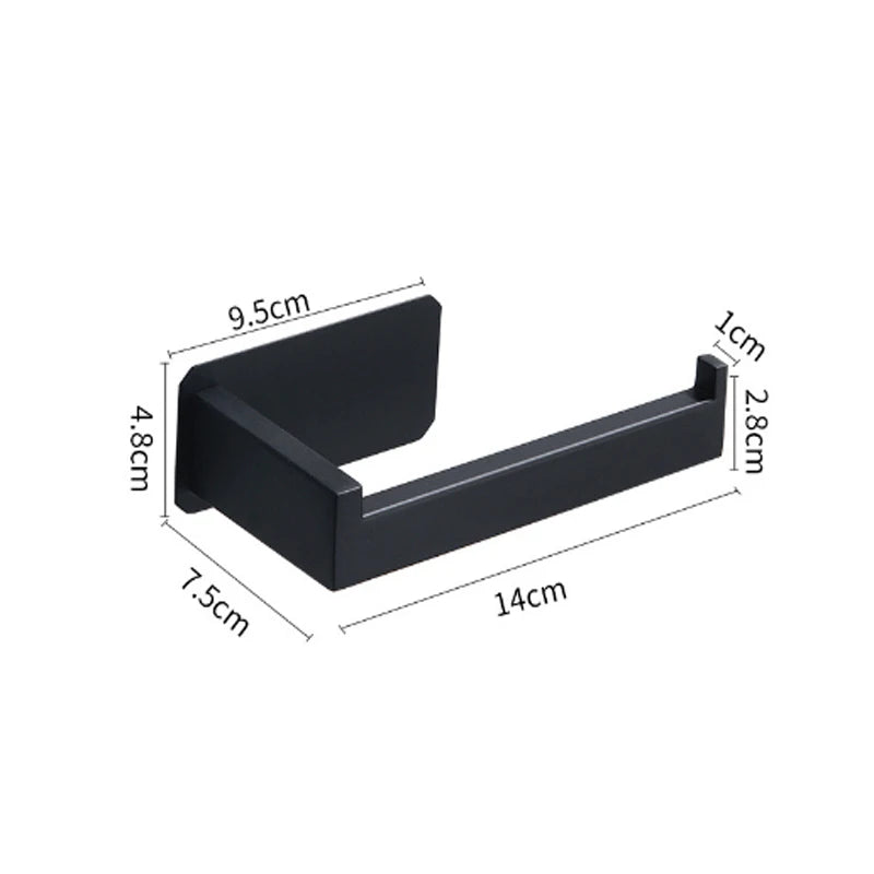 Self-Adhesive Stainless Steel Toilet Paper Holder Black Finish for Bathroom