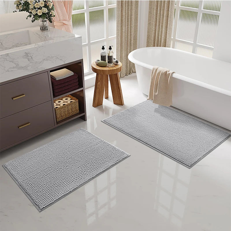 Homaxy Chenille Bathroom Mat – Non-Slip Dirt & Water Absorbent Microfiber Rug