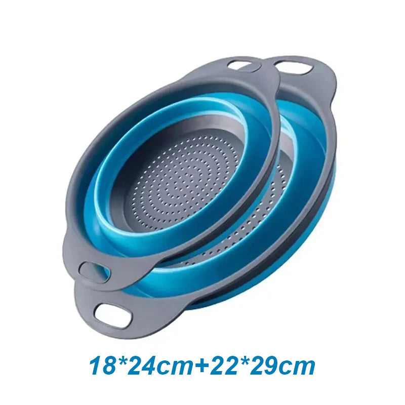 2PCS Silicone Folding Drain Basket – Square & Round Kitchen Strainer