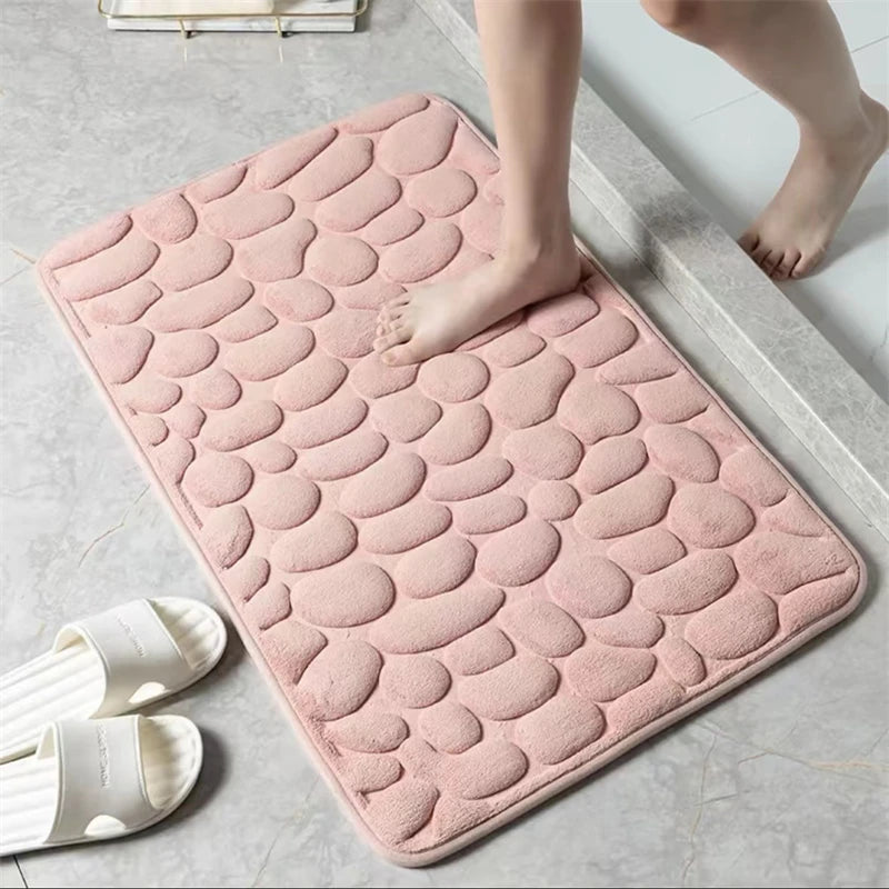 3D Bathroom Mat Non-Slip Pebble Embossed Absorbent Rug