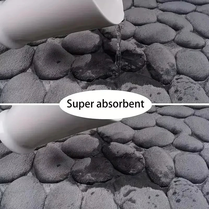 Memory Foam Embossed Velvet Bathroom & Living Room Mat – Non-Slip Cobblestone Floor Carpet