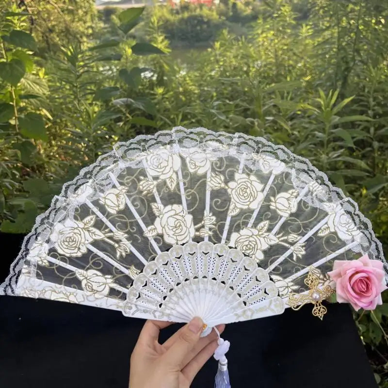 European Lace Embroidered Silk Handheld Fan Retro Decorative Fan