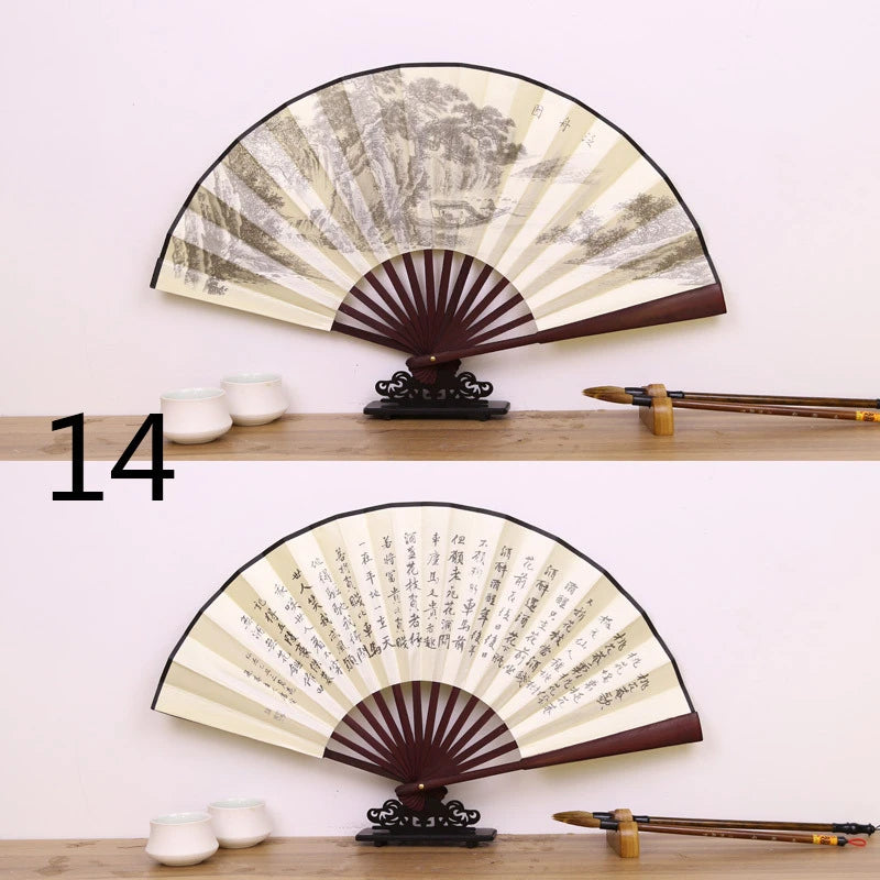 Silk & Bamboo Folding Fan Retro Decorative Handheld Fan 27x48cm