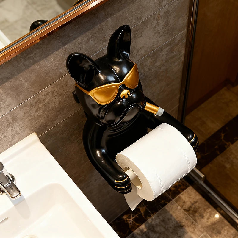 French Bulldog Toilet Paper Holder Wall-Mounted Resin Bathroom Roll Rack