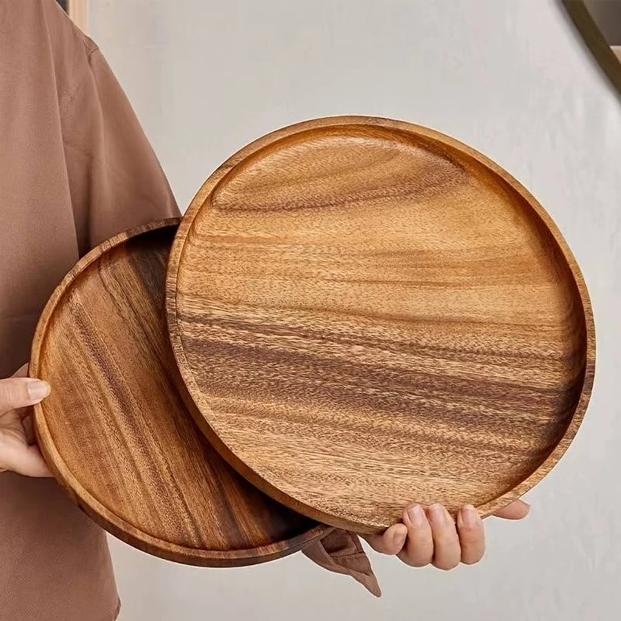 Round Wooden Tray – Eco-Friendly Natural Wood Serving Plate for Kitchen