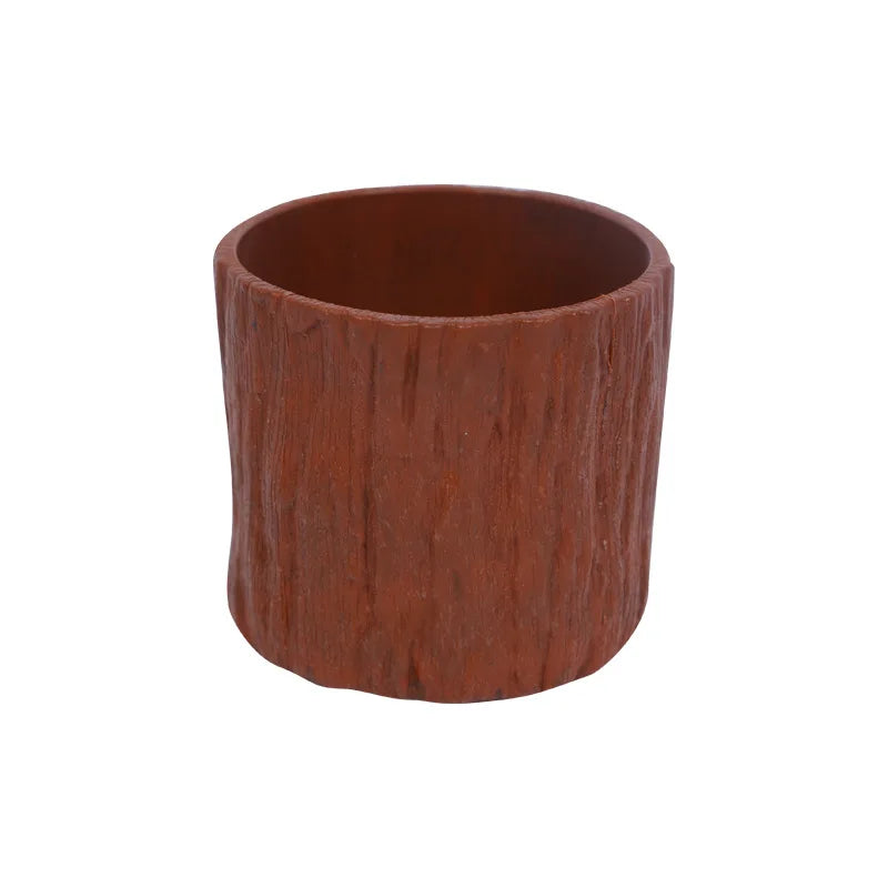 Mini Plastic Flower Pots Imitating Tree Bark