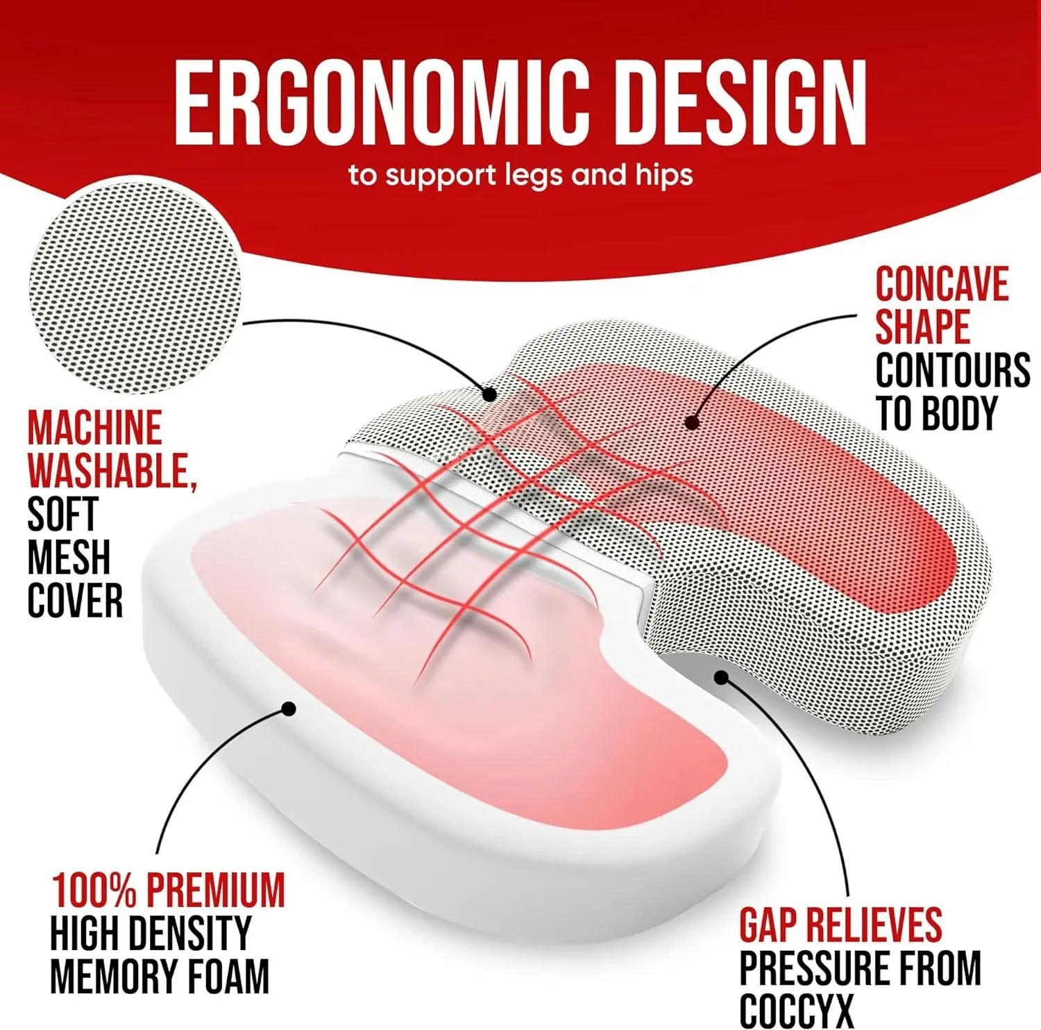 Ergonomic Memory Foam Seat Cushion Patchwork Removable Washable