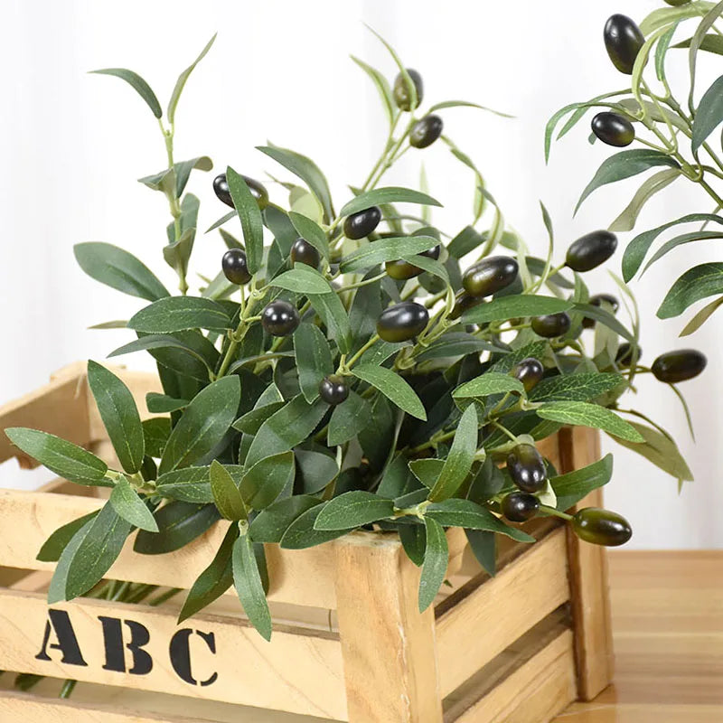 1/3/5Pcs Artificial Olive Leaves Tree Branch with Fruit