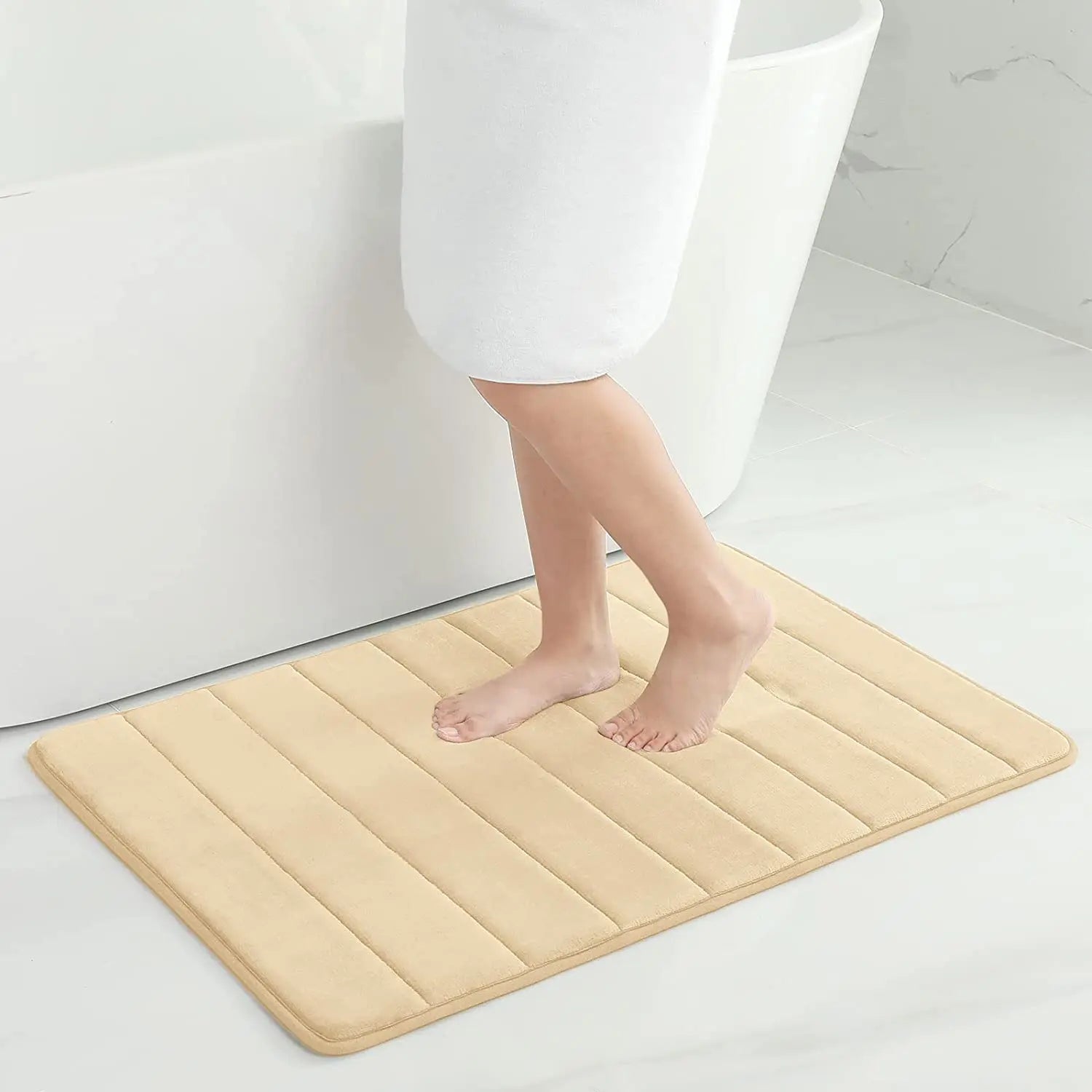 Memory Sponge Stripe Bathroom Mat Non-Slip Absorbent Machine Washable Floor Rug