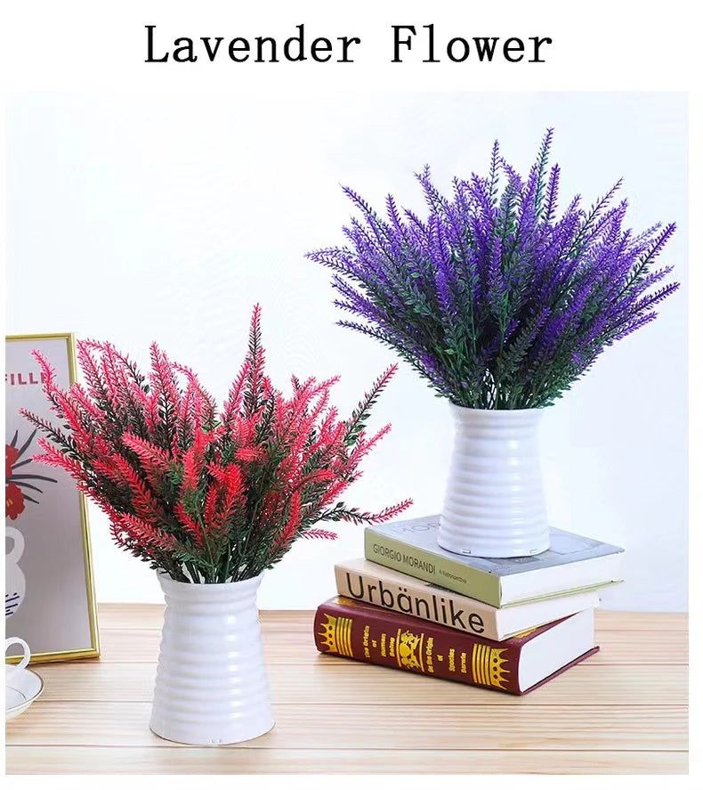 5-Branch Artificial Lavender – Plastic Faux Flowers for Home & Outdoor Decor