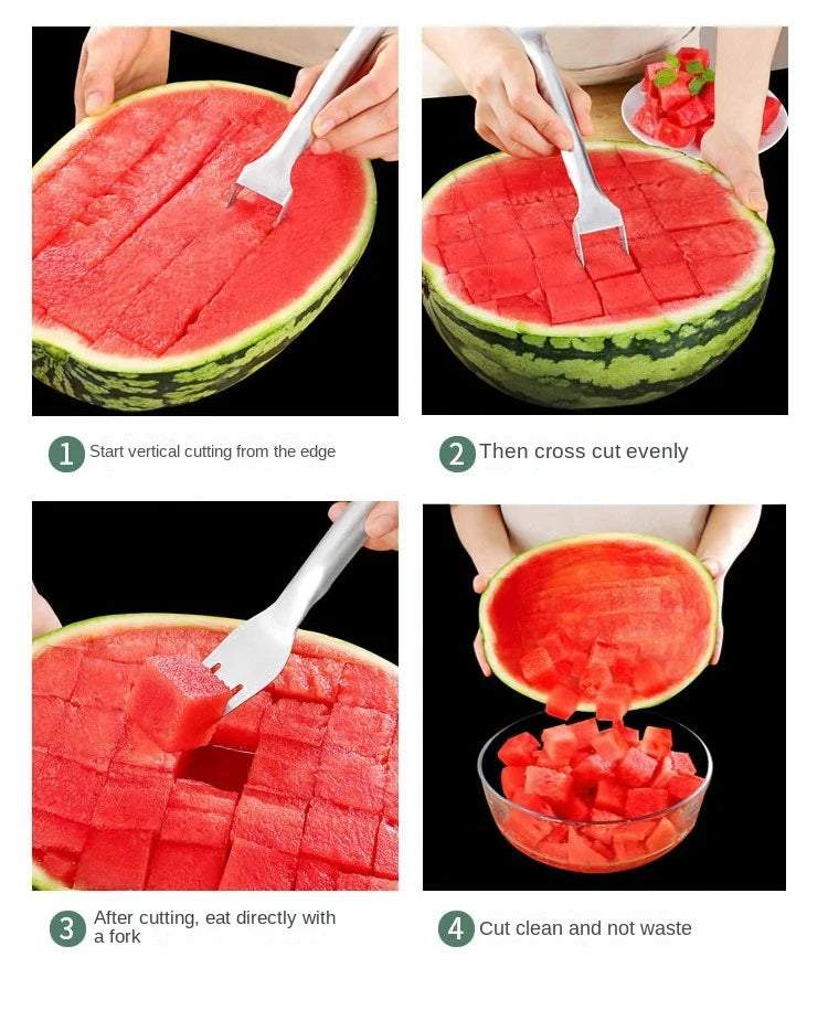 Stainless Steel Watermelon Cutter & Fruit Fork – Multifunctional Slicer Tool