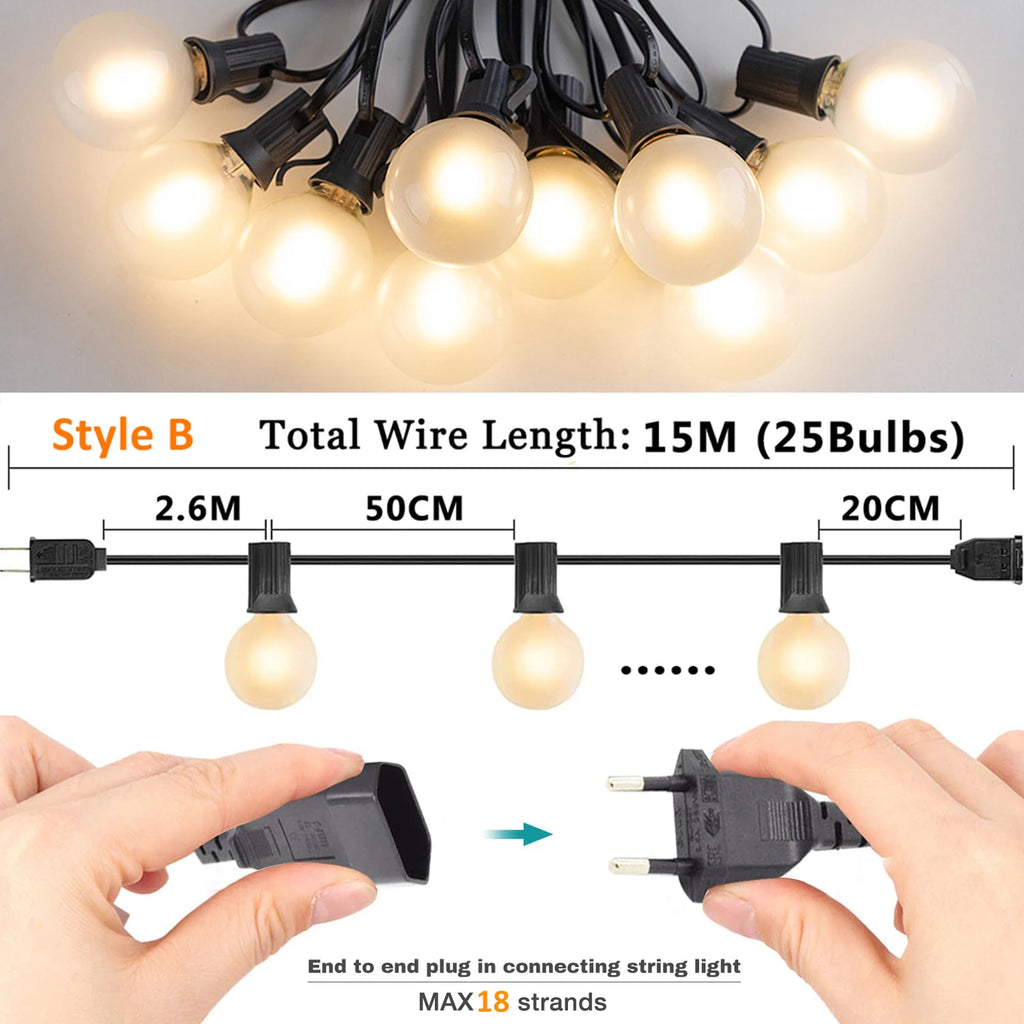 G40 Amber Glass String Lights 220V Waterproof Wedding Decor