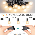 G40 Amber Glass String Lights 220V Waterproof Wedding Decor