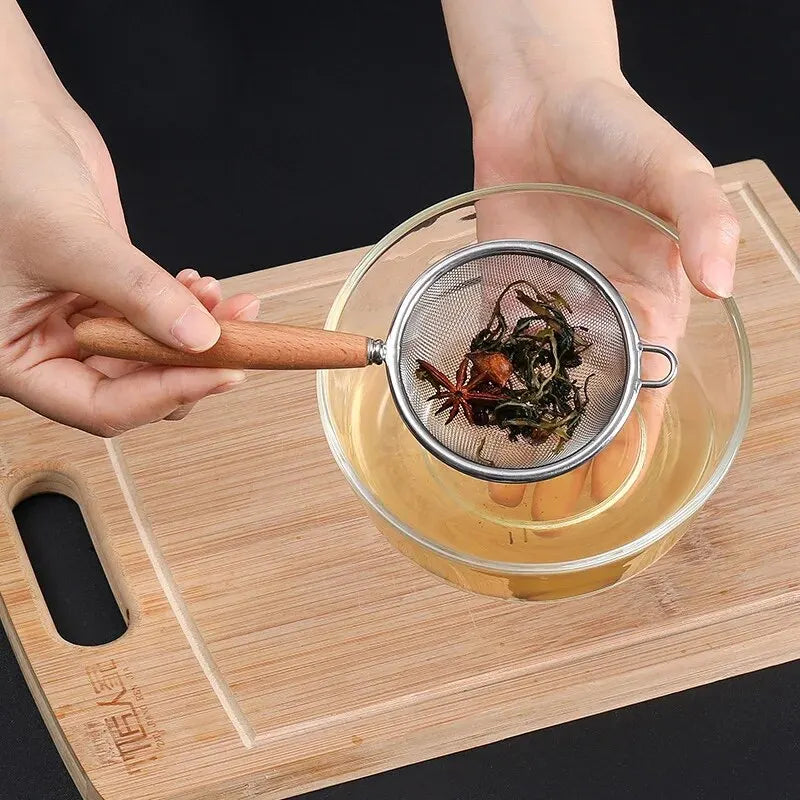 304 Stainless Steel Mesh Filter Spoon with Wooden Handle