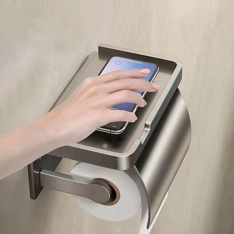 Drill-Free Wall-Mounted Aluminum Toilet Paper Holder Bathroom & Kitchen Tissue Rack
