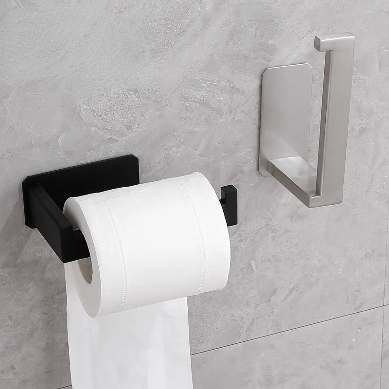 Self-Adhesive Stainless Steel Toilet Paper Holder Black Finish for Bathroom