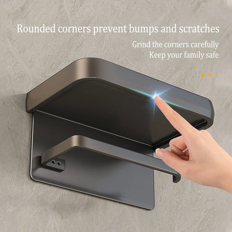 Drill-Free Wall-Mounted Aluminum Toilet Paper Holder Bathroom & Kitchen Tissue Rack