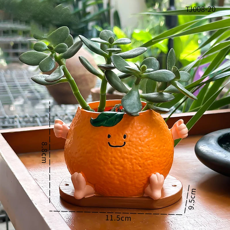Cute Cartoon Orange Smiling Face Flower Pot
