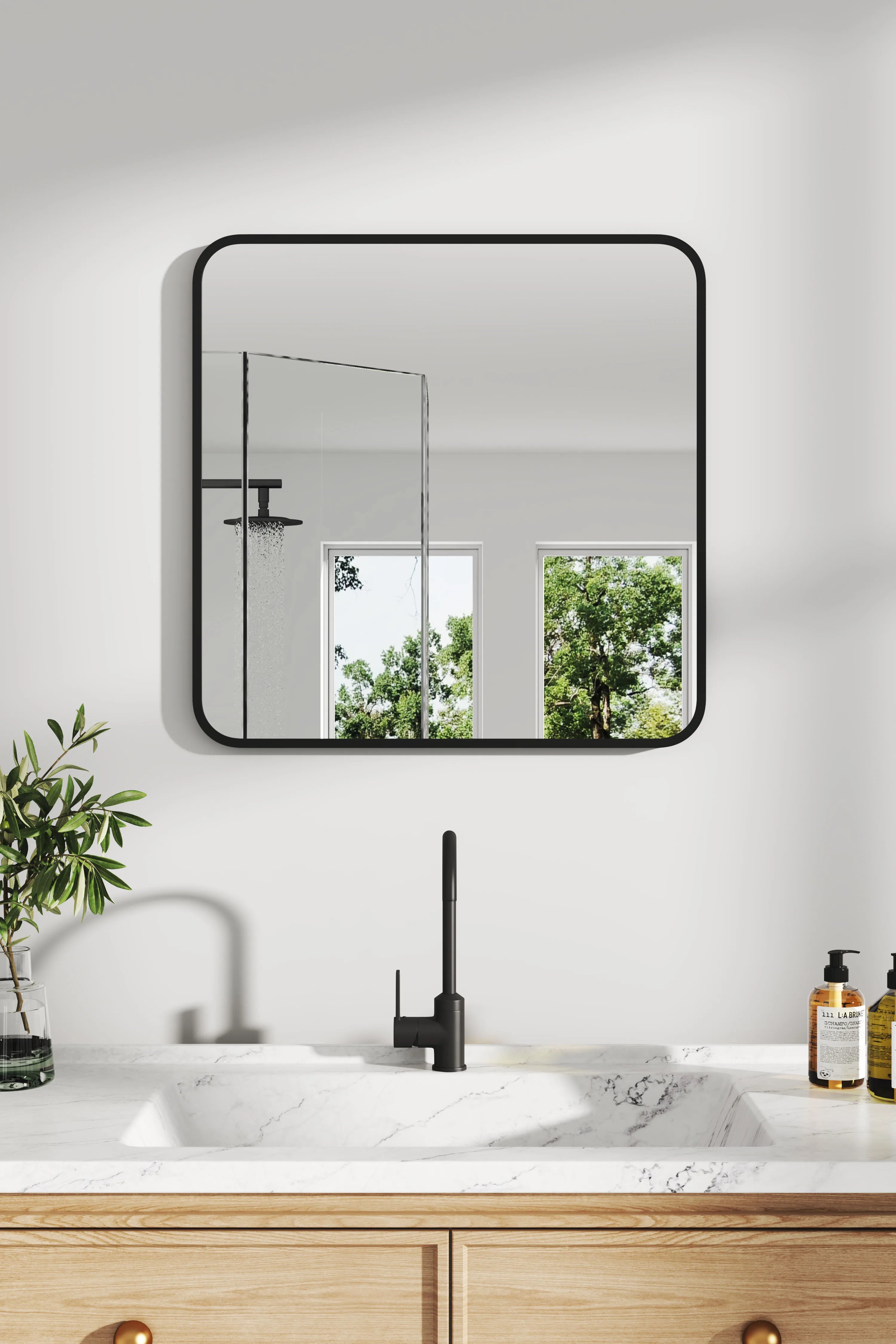 Modern Square Wall Mirror with Aluminum Alloy Frame Bathroom Decoration