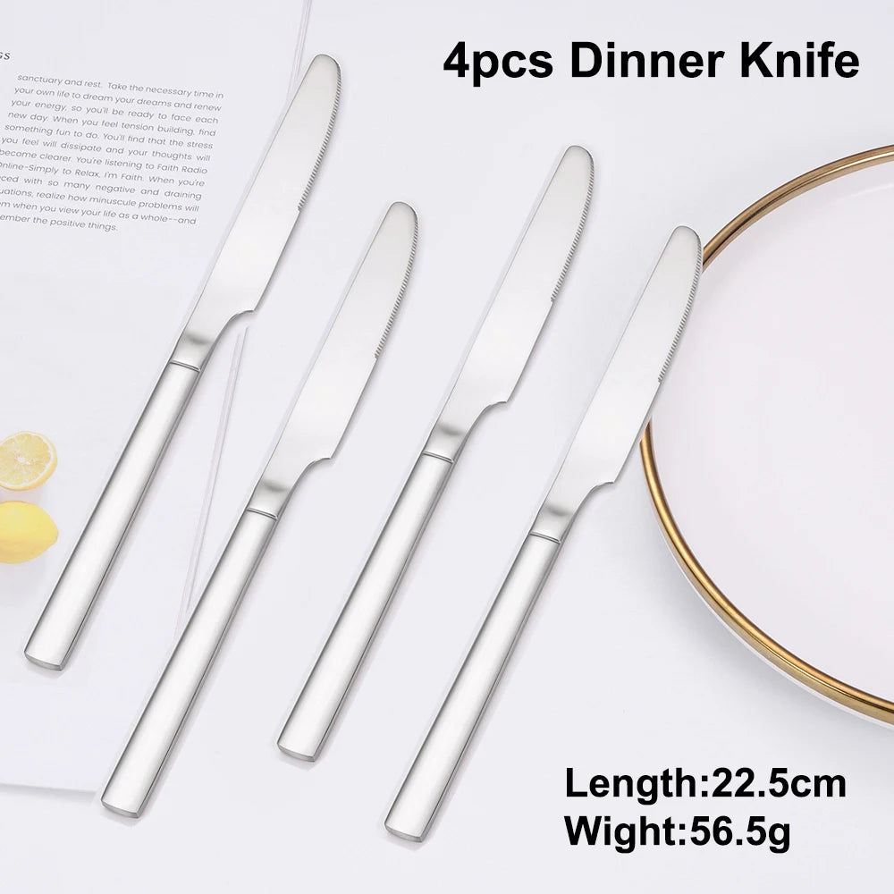 4/6 Piece Stainless Steel Flatware Set – Elegant Silver Dinner Cutlery