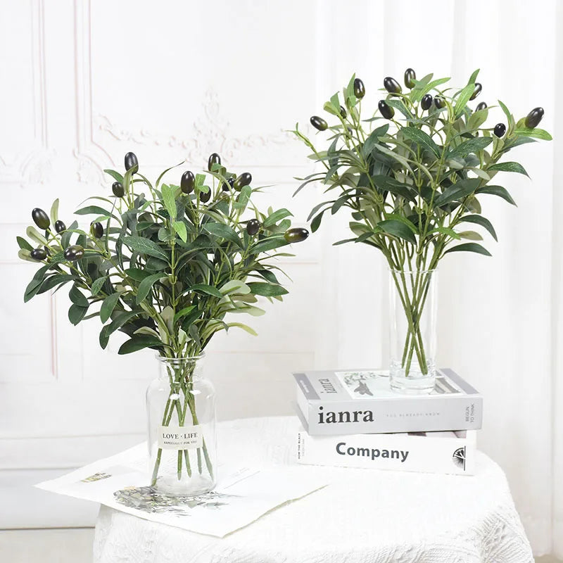 1/3/5Pcs Artificial Olive Leaves Tree Branch with Fruit