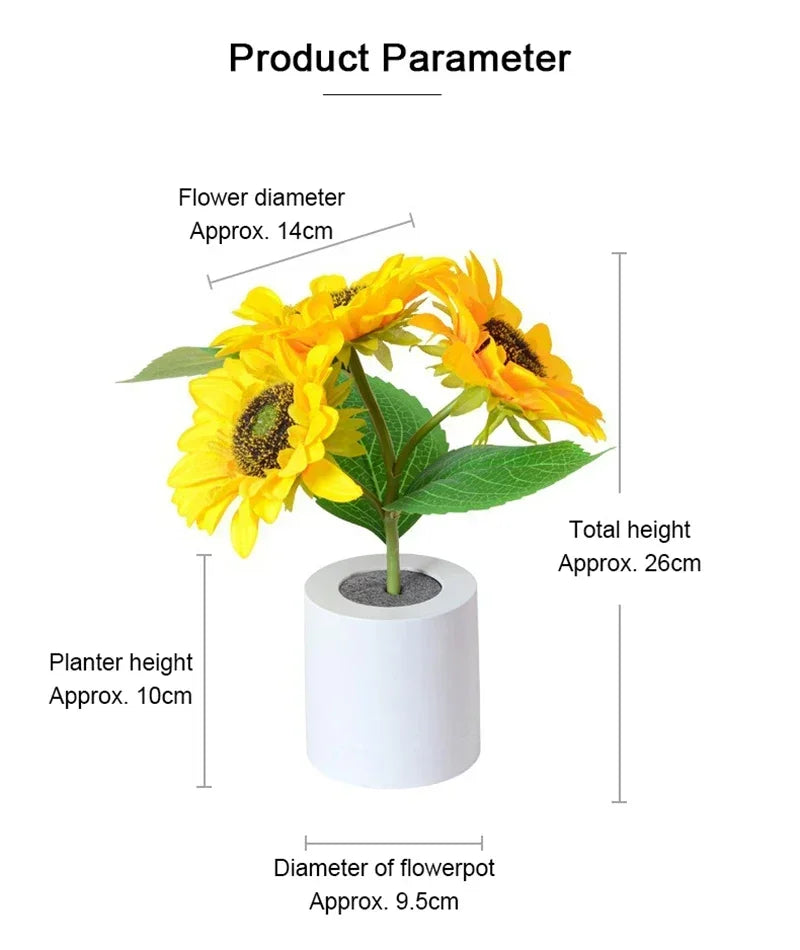Sunflower LED Night Light – USB Warm Floral Bedside Lamp