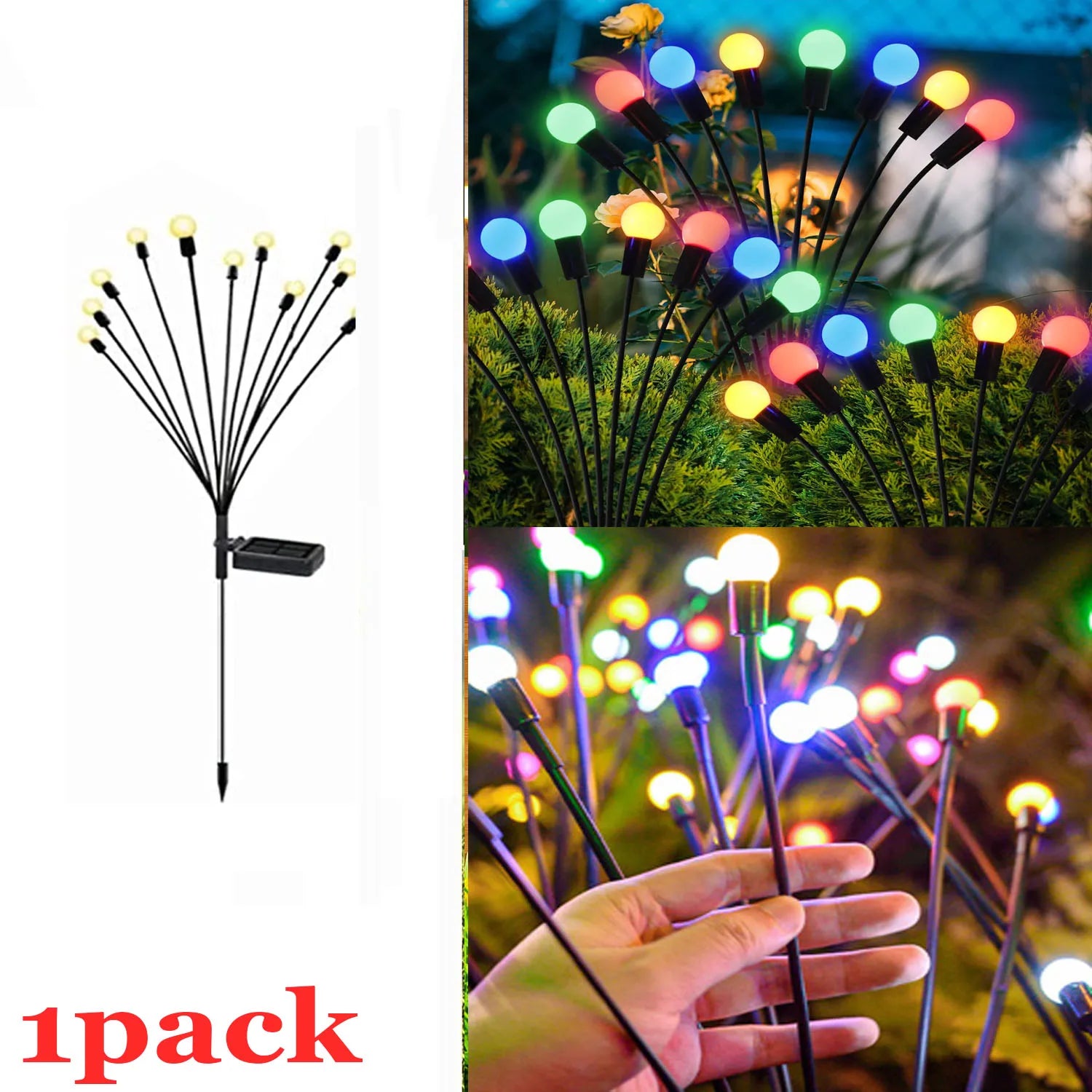 Solar Garden Stake Lights IP66 Waterproof RGB Warm