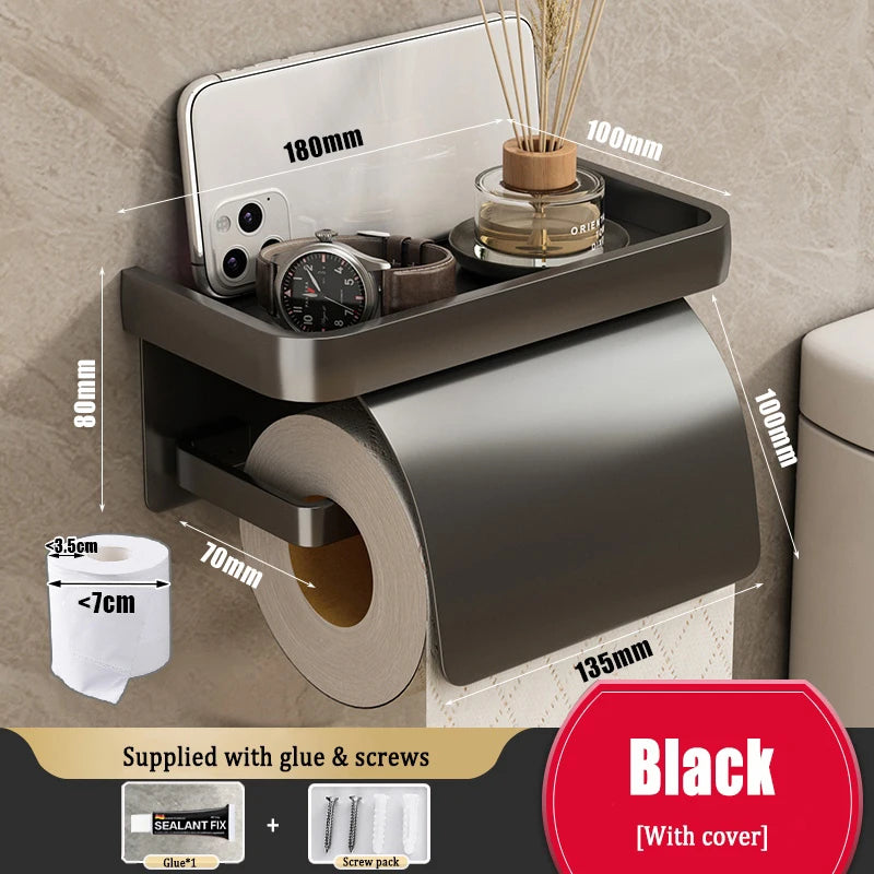 Drill-Free Wall-Mounted Aluminum Toilet Paper Holder Bathroom & Kitchen Tissue Rack