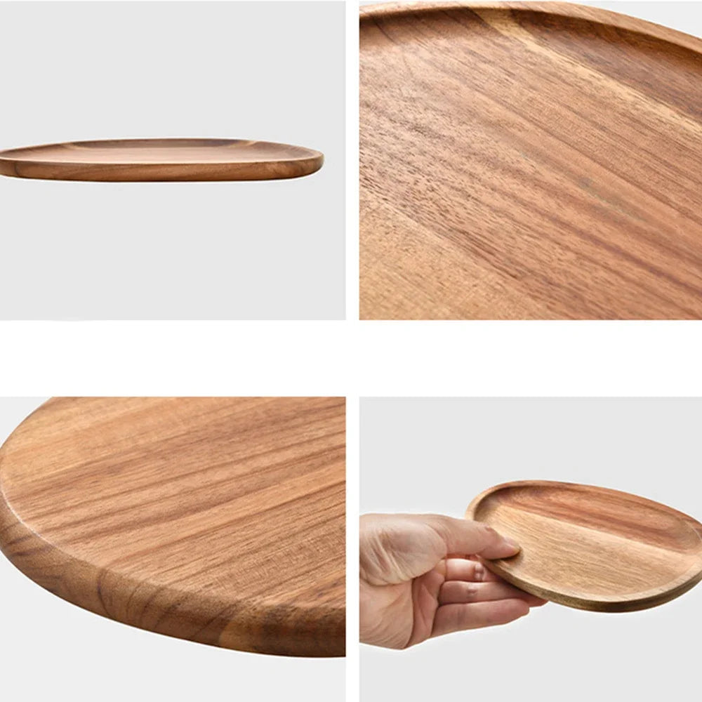 Round Wooden Serving Tray – Natural Wood Craft