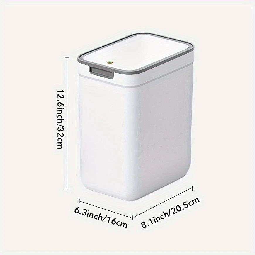 Touchless Bathroom Trash Can – Wall-Mounted, Odor-Sealing, Durable Plastic, Rectangular