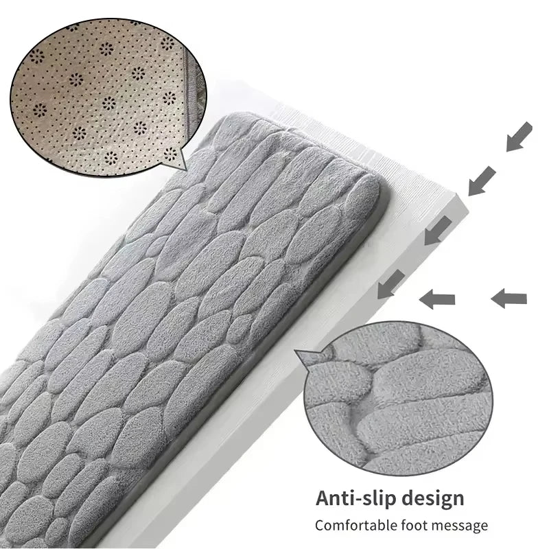Memory Foam Embossed Velvet Bathroom & Living Room Mat – Non-Slip Cobblestone Floor Carpet