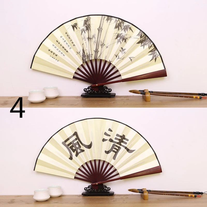 Silk & Bamboo Folding Fan Retro Decorative Handheld Fan 27x48cm