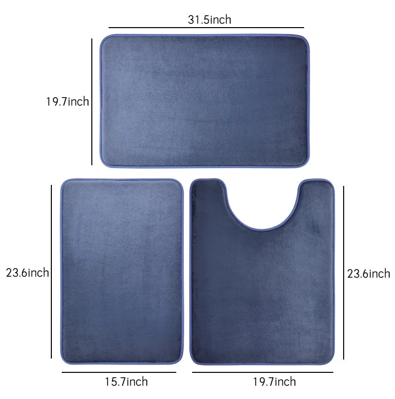 Three-Piece Bathroom Mat Set Non-Slip Microfiber Absorbent Floor Rugs Soft and Comfortable