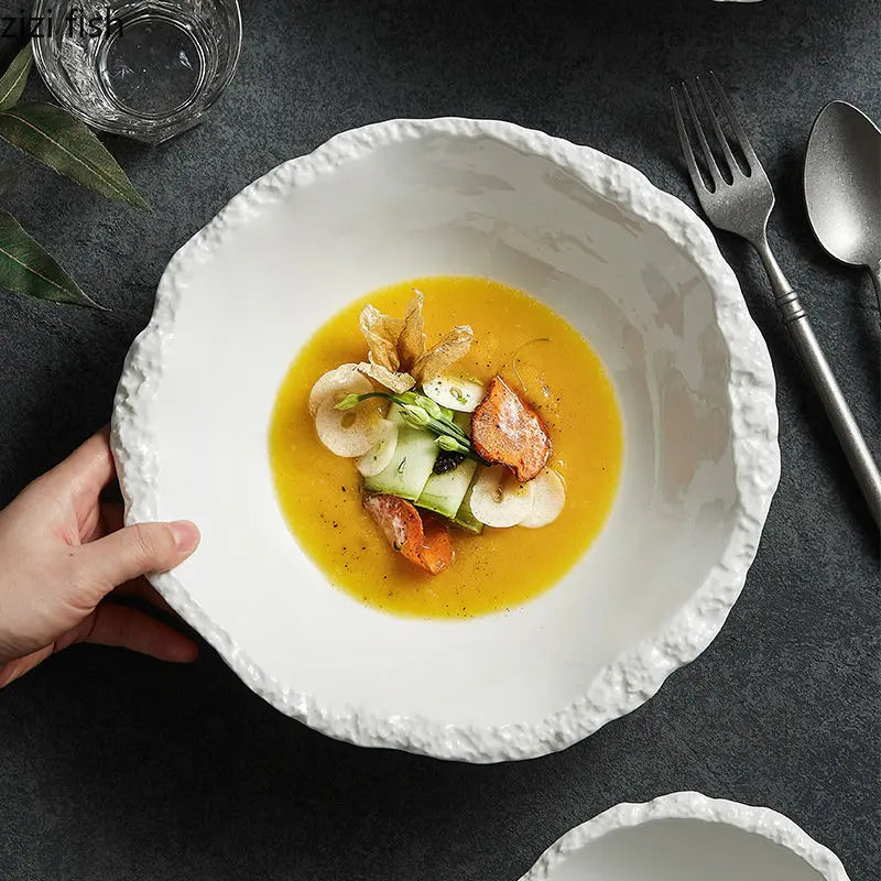 ZIZI FISH Porcelain Soup Bowl – Simple Solid White Design