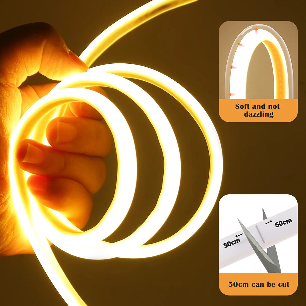 COB LED Strip Light 288 LEDs/M 220V AC IP67 Waterproof Warm/Natural/White