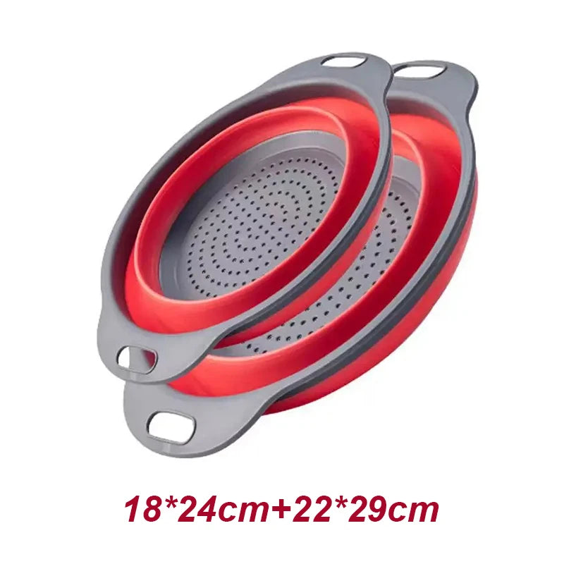 2PCS Silicone Folding Drain Basket – Square & Round Kitchen Strainer