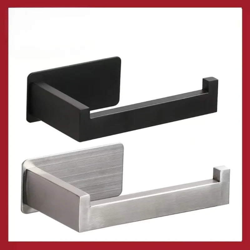 Stainless Steel Toilet Paper Holder Wall-Mounted Adhesive Roll Paper Rack for Bathroom