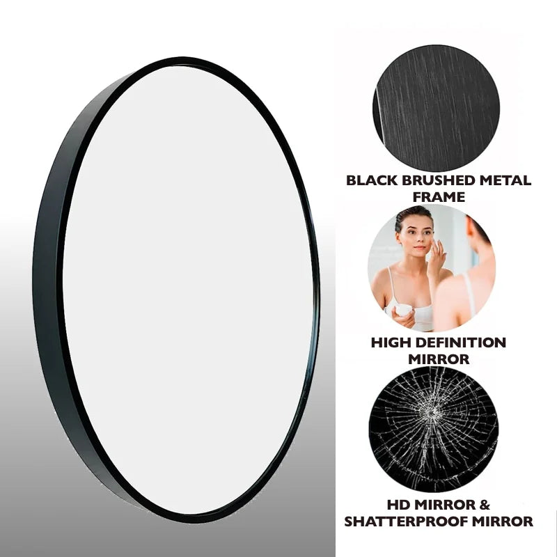 Sleek Black Nordic Round Wall Mirror for Elegant Home Décor