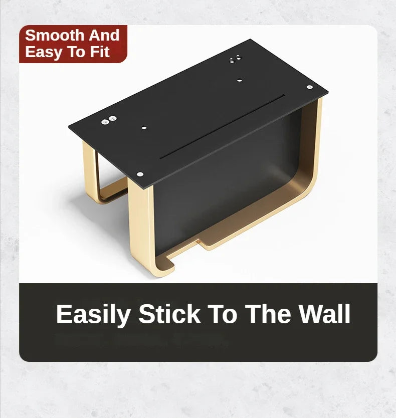 Black Gold Wall-Mounted Toilet Paper Holder with Phone & Towel Shelf Bathroom Rack