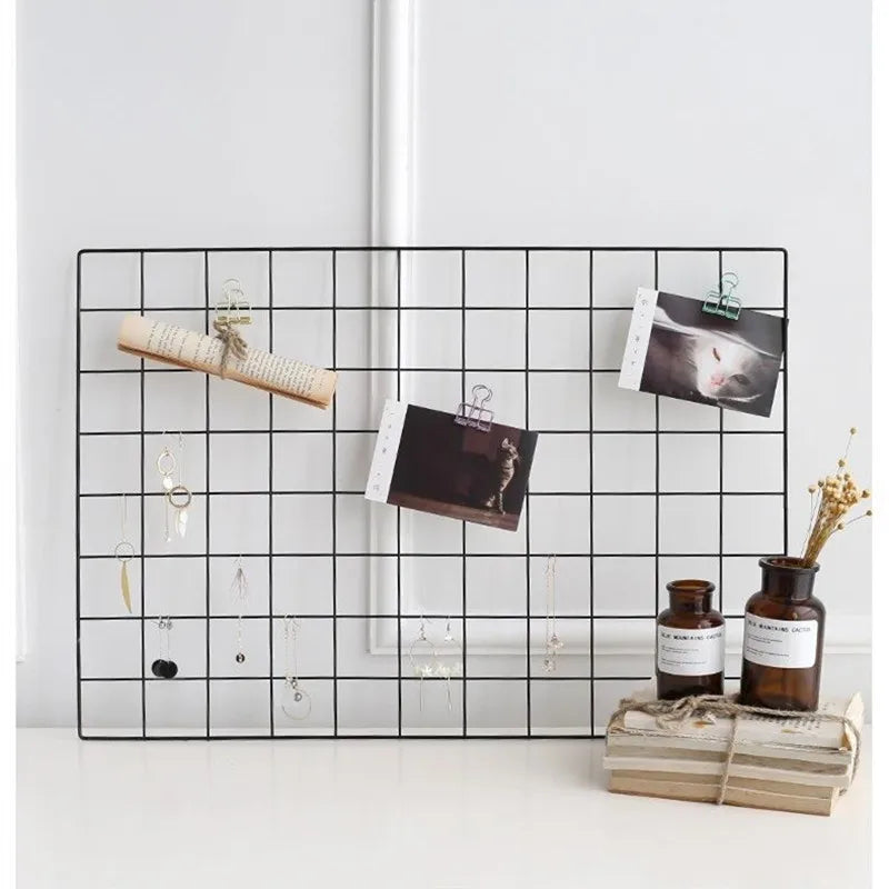 Metal Wall-Mounted Grid Shelf Organizer DIY Photo & Storage Rack