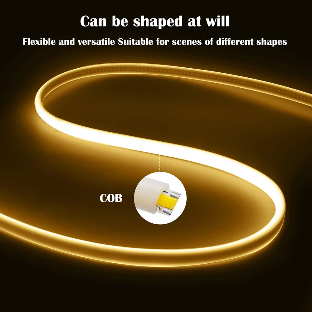 COB LED Strip Light 288 LEDs/M 220V AC IP67 Waterproof Warm/Natural/White