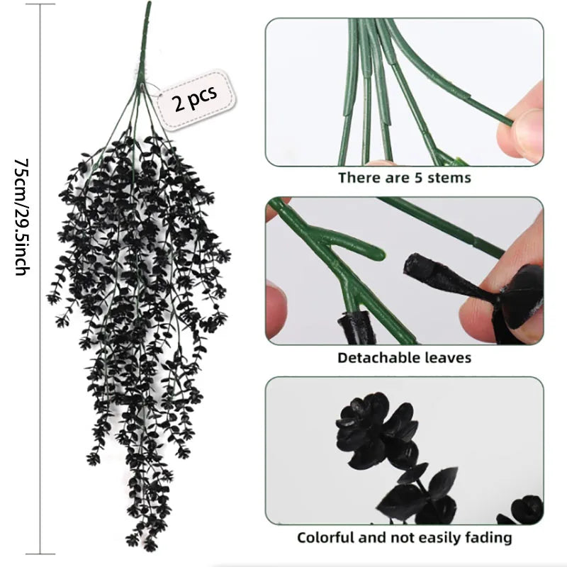 2Pcs Artificial Black Hanging Vine Plants UV Resistant