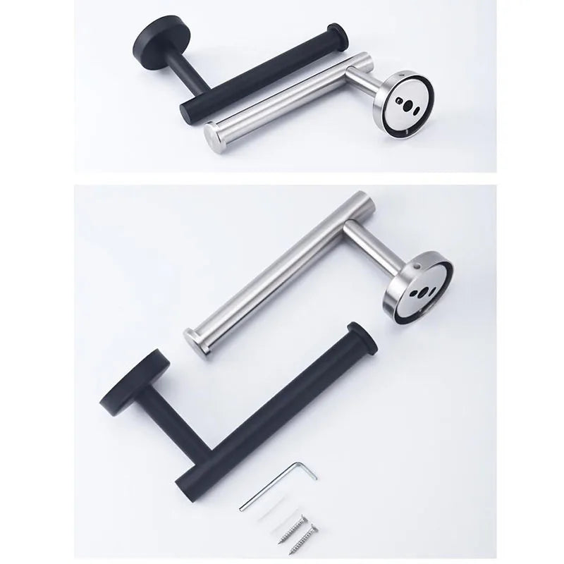 Black Stainless Steel Toilet Paper Holder Self-Adhesive Bathroom Tissue Rack