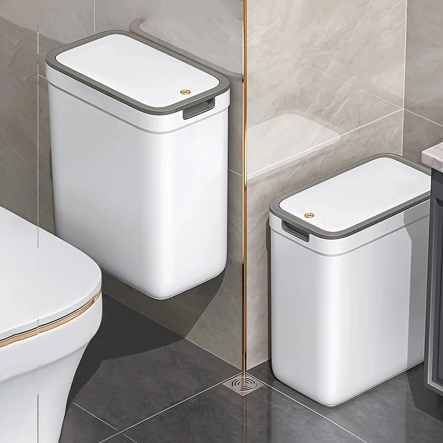 Touchless Bathroom Trash Can – Wall-Mounted, Odor-Sealing, Durable Plastic, Rectangular