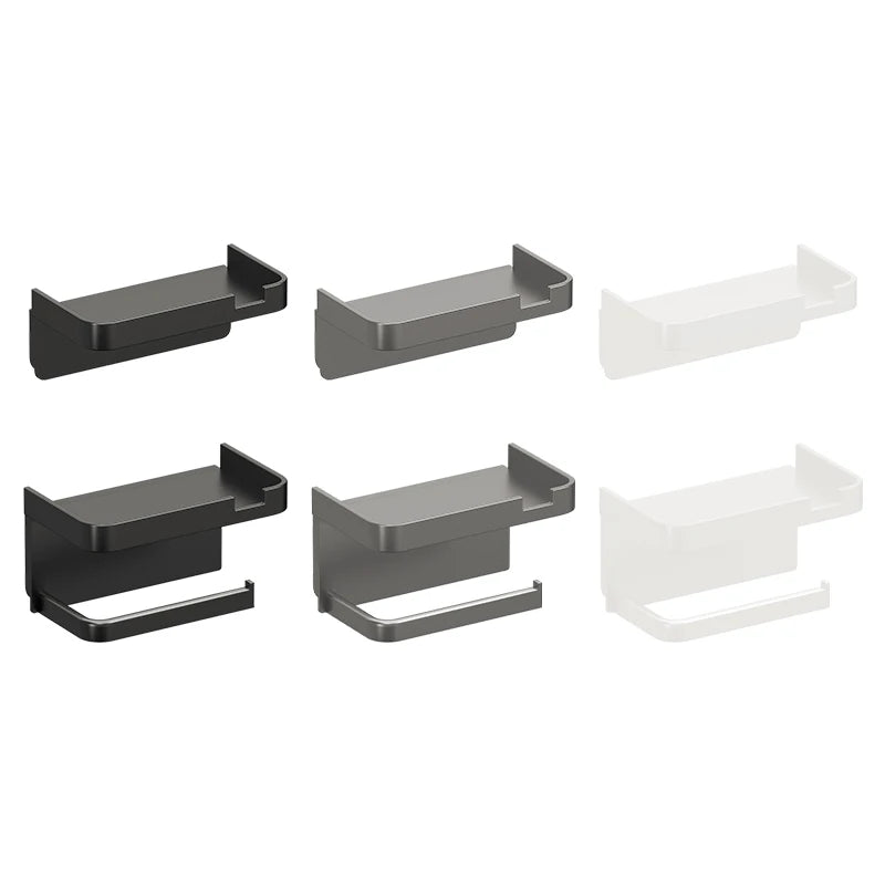 Wall-Mounted No-Drill Toilet Paper Holder with Shelf & Phone Stand, Plastic Bathroom Tissue Dispenser