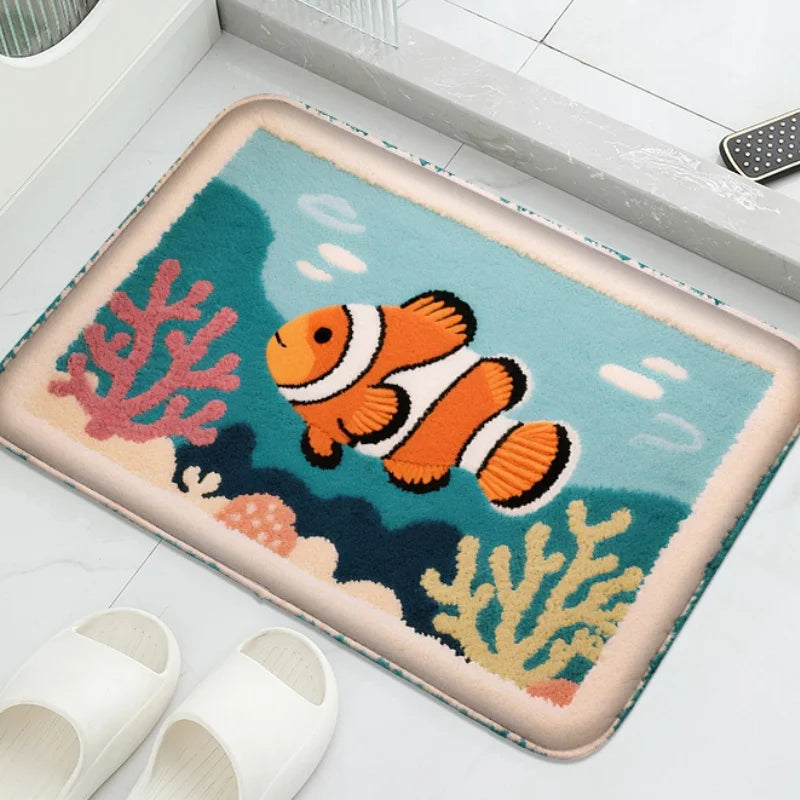 Cartoon Animal Bathroom Mat – Soft, Absorbent, Non-Slip Shower & Toilet Floor Rug for Kids