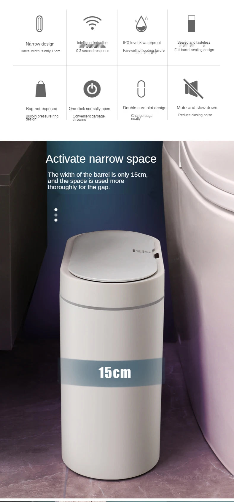 7L Smart Sensor Trash Can Automatic Touchless Household Kitchen & Bathroom Waterproof Bin